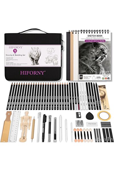 GENERAL HIFORNY 70 Pcs Drawing Set Sketching Kit - Sketch Pencils Art Supplie...