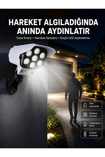 KHİ-ZAİ Solar Bahçe Lambası Uzaktan Kumandalı Kamera Görünümlü Hareket Sensörlü