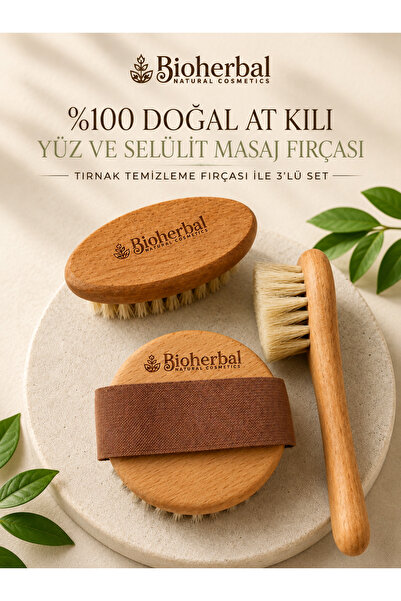 3’lü set doğal yüz ve vücut masaj fırçası tırnak temizleme fırçası