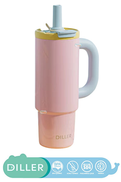 DILLER 950ml Tumbler Pastel Colors Series Shiny Body With/Without Straw Use D...