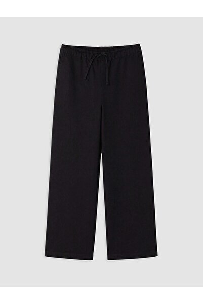 LC Waikiki Vizyon New Season Black Elastic Waist Wideleg Women's Jean Trousers