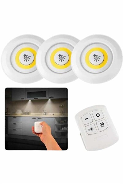 TRENDLİA Dolap Işığı Mutfak Rafı Işığı Uzaktan Kumandalı 3 Lü Spot Led Lamba