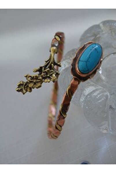 Stoneage Handmade Copper Bracelet with Turquoise Stone - Copper Color -