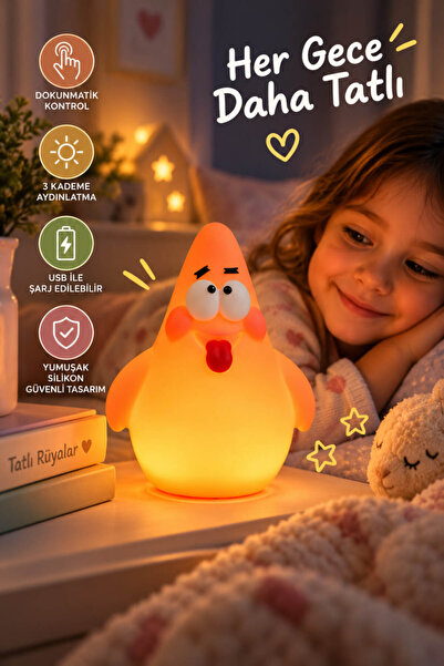 House Bird Şarj Edilebilir Star Gece Lambası Dokunmatik Silikon LED Uyku Lamb...