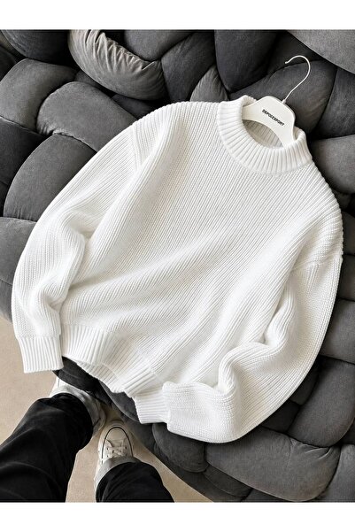 oneoff Erkek Premium Oversize Yumuşak Bisiklet Yaka Triko Kazak