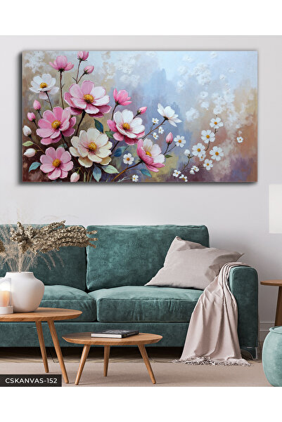 Evinemoda Pembe Çiçekler Tek Parça Kanvas - Canvas Tablo