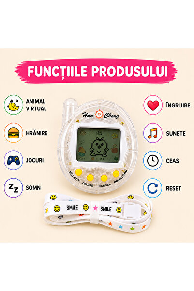 FAMIFY Tamagotchi Animal de companie virtual alb, 197 de jocuri, Animal virtual interactiv