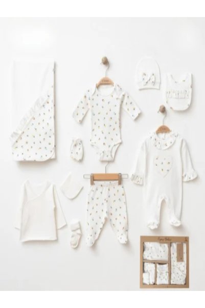 DIDuStore Coşay Baby Girl 0-3 Months Heart Embroidered Set of 10