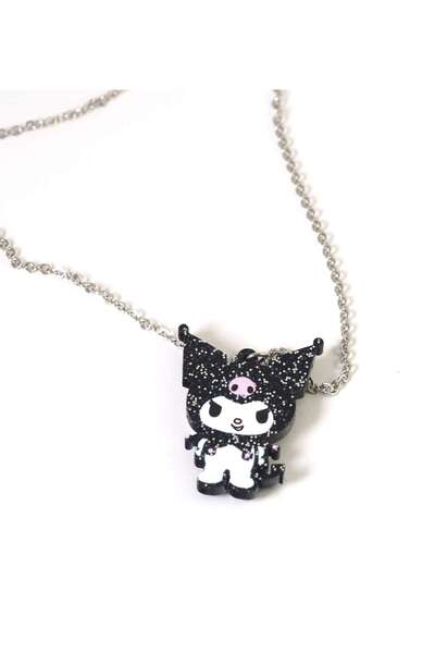 NO BRAND Κολιέ με Kuromi πολύχρωμη σε μαύρο glitter plexiglass 34x28mm σε cro...