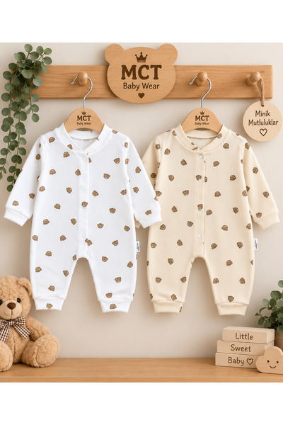emir baby MCT Baby Wear 2’li Kombin Tulum – Yenidoğan Ayıcıklı Unisex Bebek T...