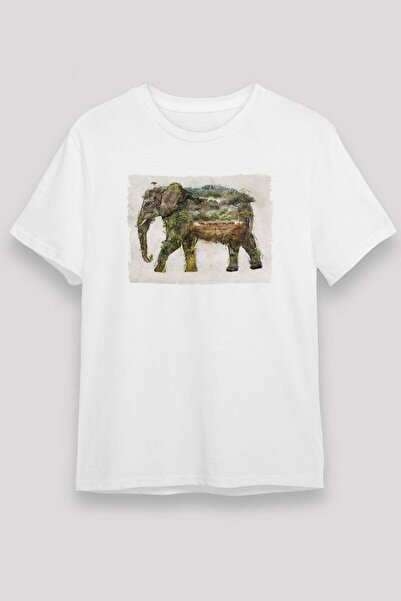 Darkhane Elephant Forest Printed Unisex White T-Shirt