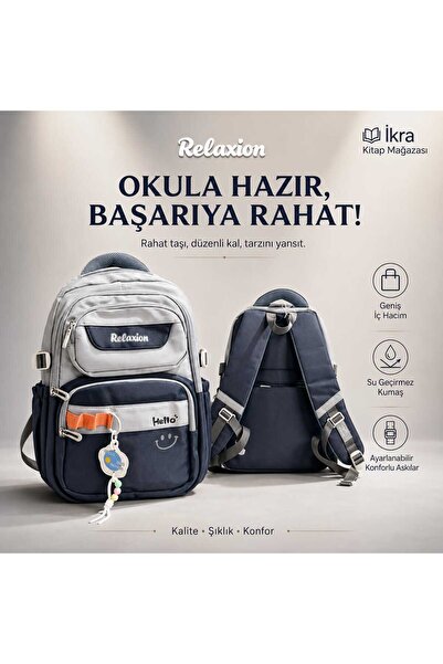 Relaxion 2460 Unisex Ortopedik Okul Sırt Çantası – Suya Dayanıklı Kumaş, Geni...