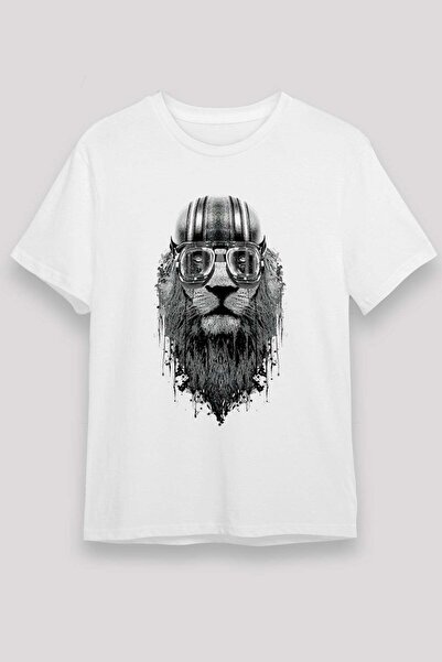 Darkhane Unisex White T-Shirt with Helmeted Lion Print