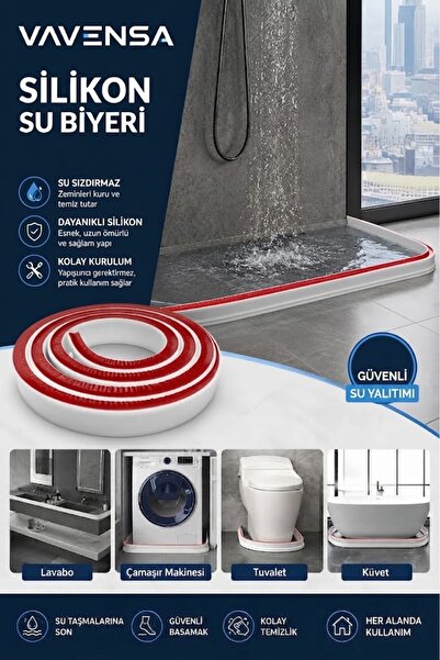 VAVENSA 1 Metre Kendinden Yapışkanlı Su Bariyeri Esnek Mutfak Banyo Tezgah Su...