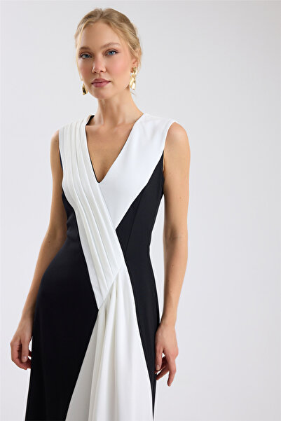 HomeStore Pleated Paneled Scuba Crepe Maxi Dress