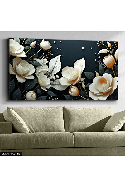 Evinemoda Beyaz Çiçekler Tek Parça Kanvas - Canvas Tablo