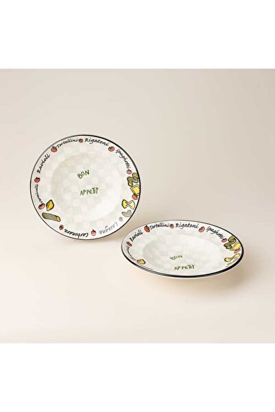 Evidea Kitchen Bon Appetit 2'li Makarna Tabağı - Renkli - 30 cm
