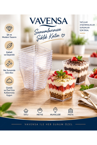 VAVENSA Şeffaf Mini Kase Tatlı Magnolia Puding Meze Sos Lokum Sunum Kasesi 2 ...