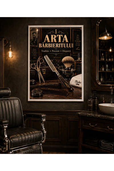 Miutic Print Studio Tablou decorativ pentru barber shop „Arta Bărbieritului”,...