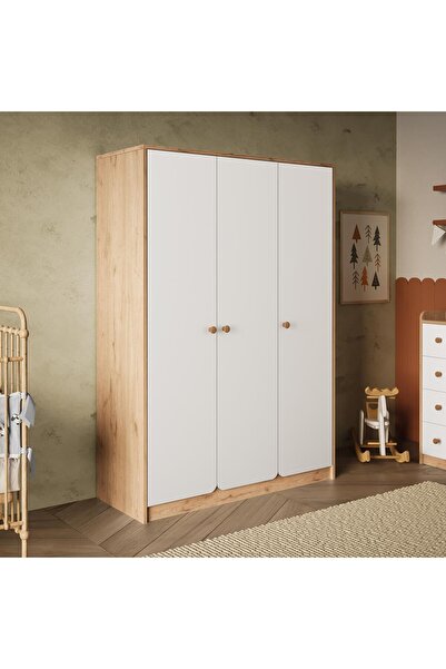 Bimossa KG3110 Daffy Üç Kapaklı Gardırop Sepet-Beyaz - Fonksiyonel Raflı ve A...