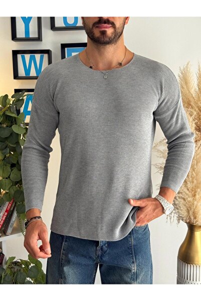 Açık Yaka İnce Triko Sweat