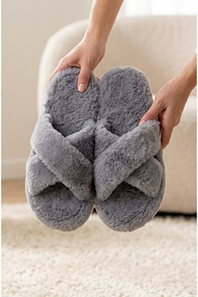 Moda Frato Furry Cross Women's House Slippers - Warm and Fluffy Slippers with...