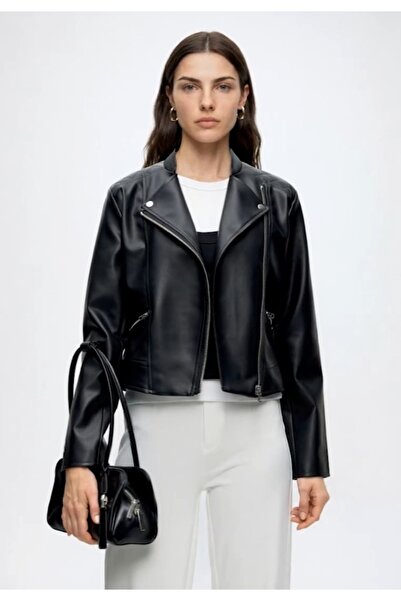 ONLY OnlJILL Faux Leather Bıker Otw Noos Siyah Kadın Deri Ceket