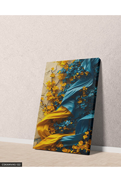 Evinemoda Sarı Mavi Soyut Desenler Tek Parça Kanvas - Canvas Tablo