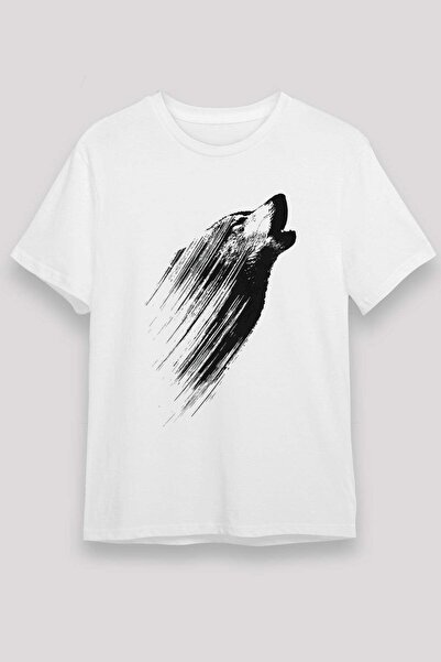 Darkhane Howling Wolf Printed Unisex White T-Shirt