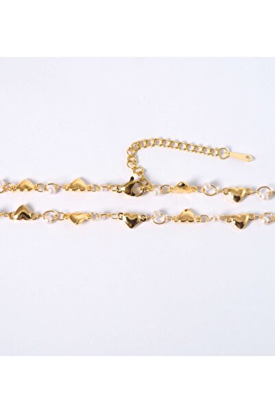 NO BRAND Κολιέ Golden Hearts & Pearls με λεπτή αλυσίδα ατσάλι μήκους 40mm με ...