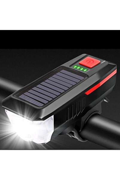 ErturkStore Solar Enerjili USB ile Şarj Edilebilir Ledli Bisiklet Feneri Korn...