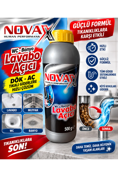 Novax Lavabo Açıcı WC Mutfak Banyo Gider Açıcı Dök- Aç Performanslı Yüksek Ka...