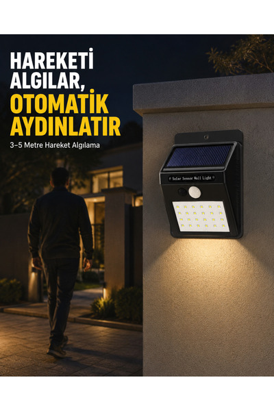 Mor AVM Bahçe ve Veranda İçin Güneş Paneli ile Otomatik Şarj Olan LED Duvar Lambası