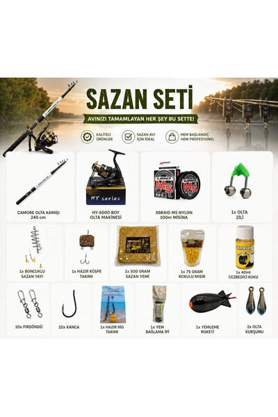 CT Fishing Profesyonel Sazan Balık Avı Seti 240 cm Olta Kamışı HY-6000 Makine...