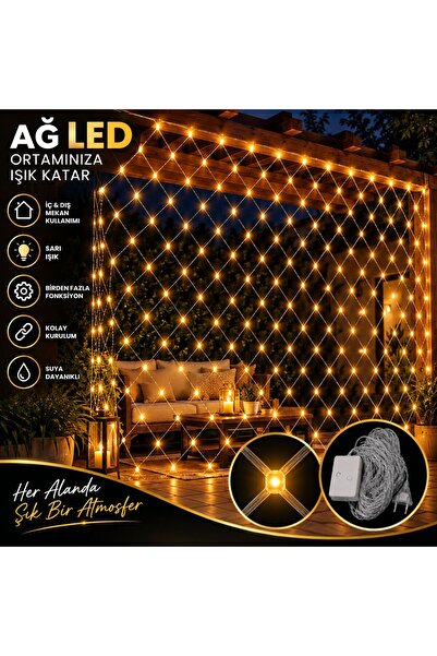 BERHAT 3x3 Metre File Perde Led Sarı Işık Fişli Eklenebilir Model Çok Modlu D...
