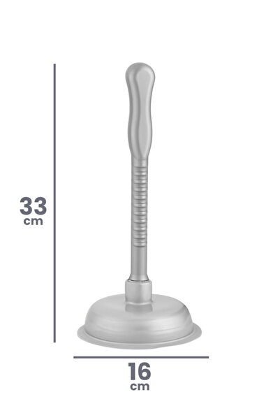 12den Battal Vantuz Pompa Gri, Mutfak Banyo Lavabo Küvet WC Tuvalet Gider Açıcı Büyük El Pompası 16x33cm