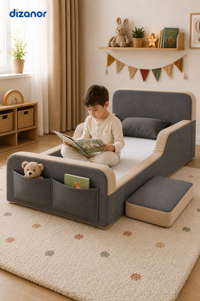 Dizanor Yeni Nesil Maxi Nest %100 Sünger ve Yıkanabilir Fermuarlı Kumaşa Sahip Bebek, Çocuk ve Genç Montessori Karyola Baza ve Başlık Yatağı Seti