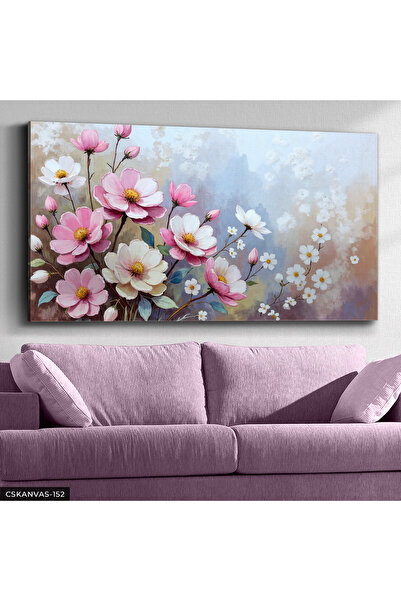 Evinemoda Pembe Çiçekler Tek Parça Kanvas - Canvas Tablo