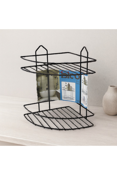 ErturkStore 2 Katlı Üçgen Metal Banyo Köşeliği Siyah - Duşakabin Rafı