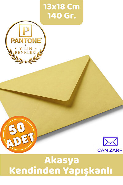 CAN ZARF 50 Adet Akasya Sarı Zarf Pantone Yılın Renkleri 140 gr. 13x18 Cm Ken...