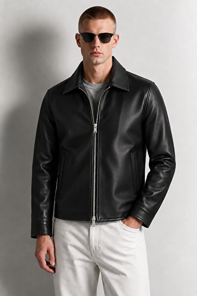 Montivo Men's Black Timeless Design High-Quality Leather Jacket