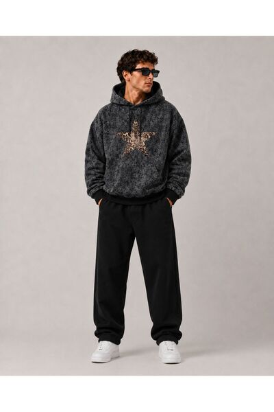 PENTHİLUS Men's Batik Printed Oversize Hooded Sweatshirt with Kangaroo Pocket