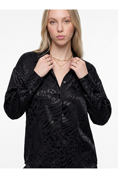 PERA MODA Μακρύ κομψό γυναικείο πουκάμισο oversize ζακάρ