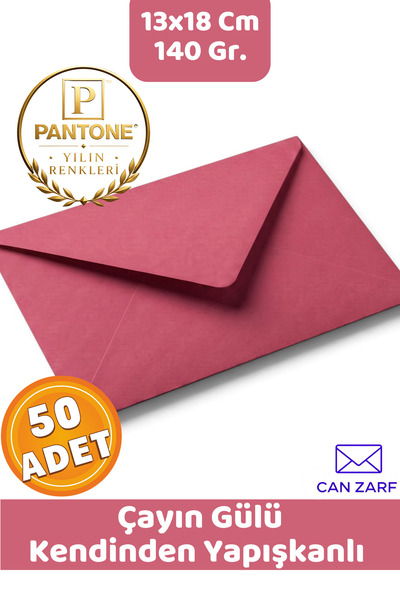 CAN ZARF 50 Adet Çayın Gülü Fuşya Zarf Pantone Yılın Renkleri 140 gr. 13x18 C...