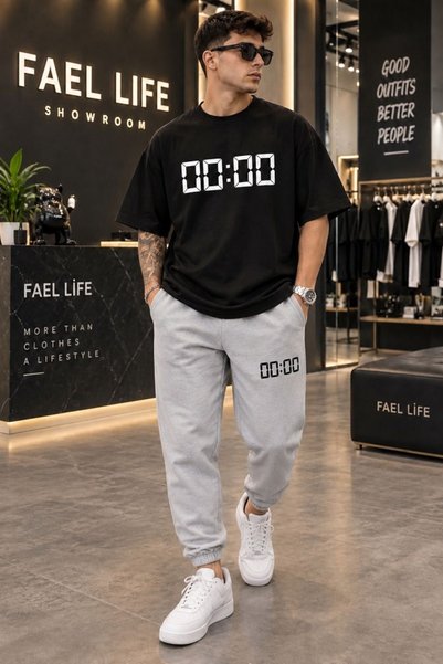 FAEL LİFE New Season Unisex T-Shirt and Sweatpants Pair Zero Printed Set