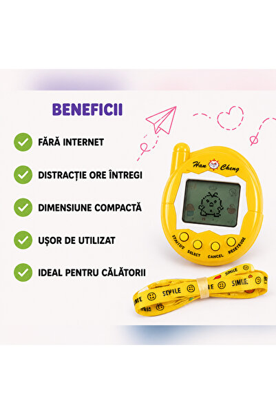 FAMIFY Tamagotchi Animal de companie virtual galben, 197 de jocuri, Animal virtual interactiv