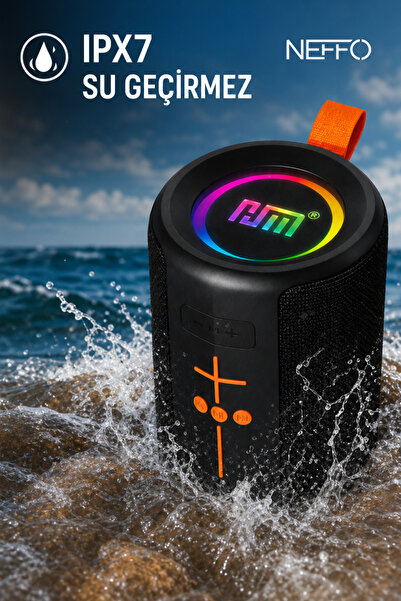 NEFFO Taşınabilir Bluetooth Hoparlör – IPX6 Su Geçirmez, RGB Işıklı, Güçlü Ses