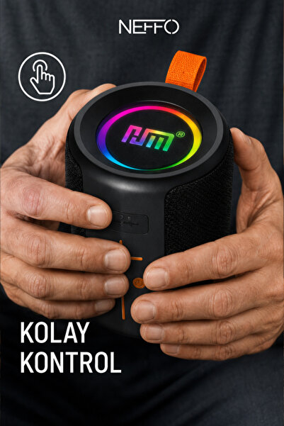NEFFO Taşınabilir Bluetooth Hoparlör – IPX6 Su Geçirmez, RGB Işıklı, Güçlü Ses