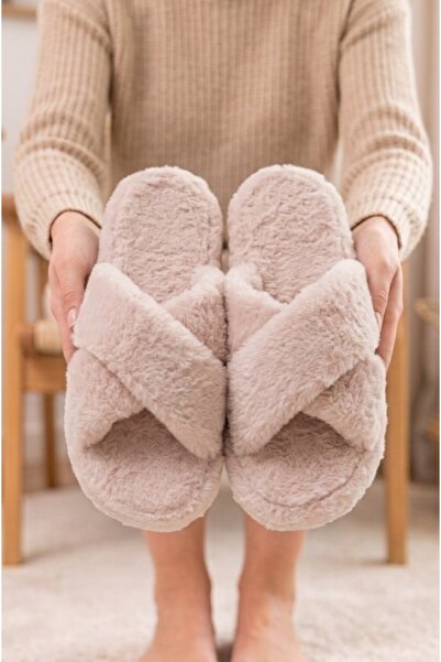 Moda Frato Furry Cross Women's House Slippers - Warm and Fluffy Slippers with...