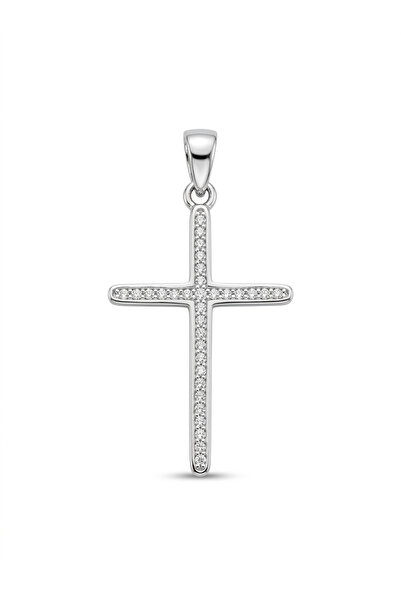 Peach Jewelry Σταυρός Ασημένιος 925 Επιροδιωμένος με Ζιργκόν Χωρίς Αλυσίδα